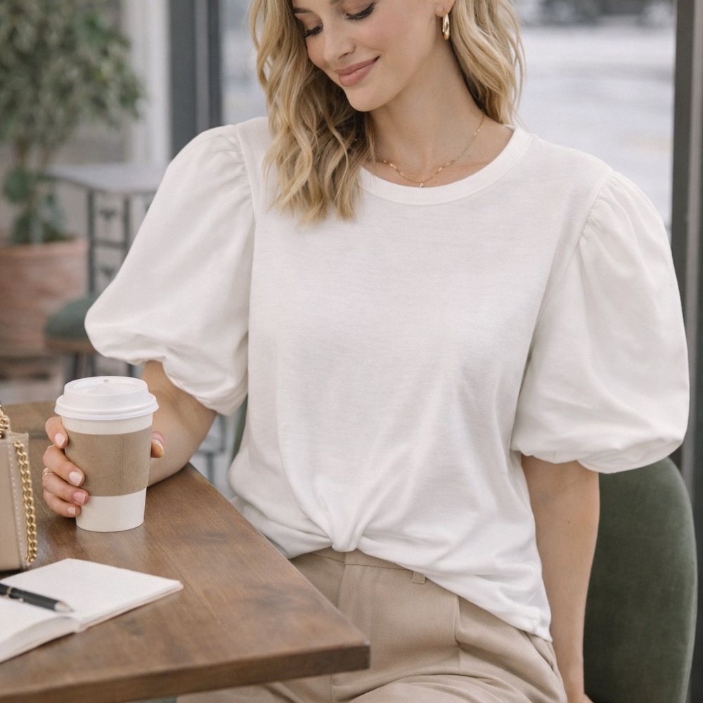 ✨ Sanctuary Puff Sleeve Tee – Size XXL – NWT White Statement Top 🤍✨